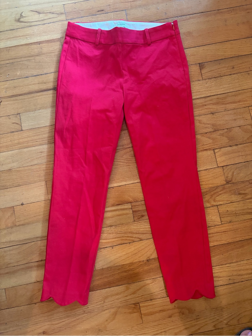 J crew Bright Red Scalloped Hem Slim Pants size 4